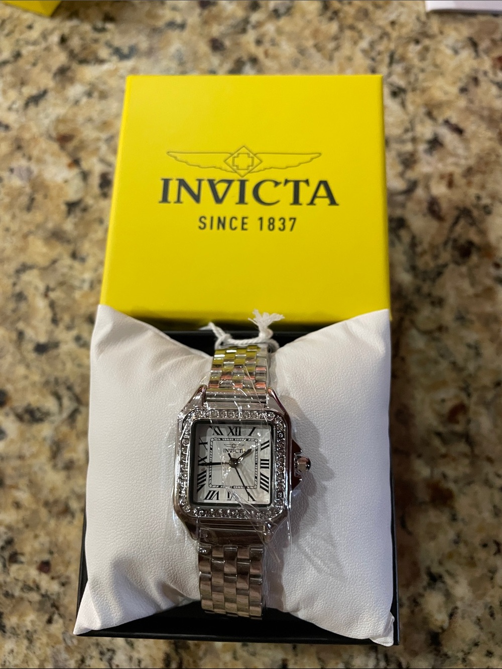 Invicta Celestial Silver and White Crystal-Accented Square Women's Watch